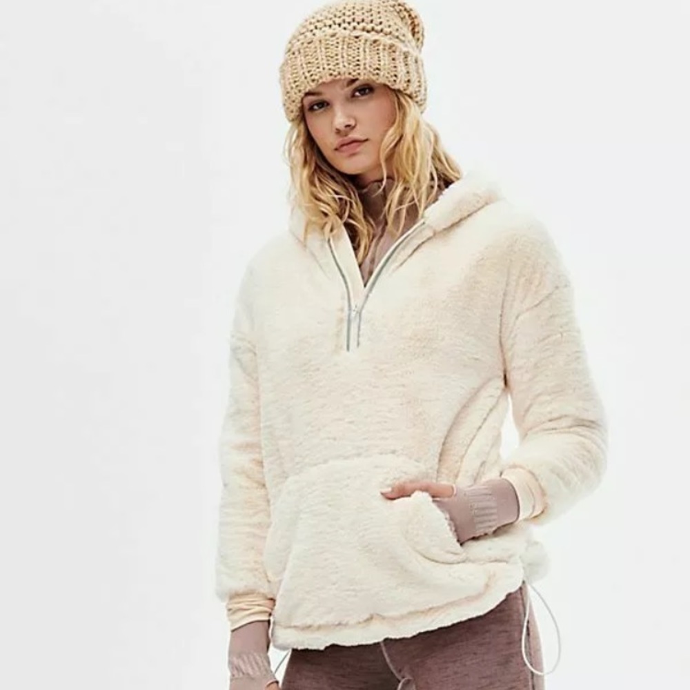 Free People Off The Record Small Cream Plush Hoodie